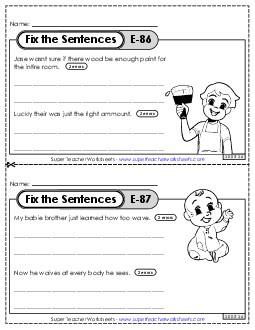 Fix the Sentences E-86 through E-90 Worksheet