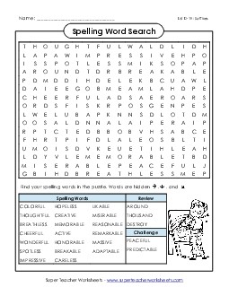 Word Search (D-19) Spelling D Worksheet