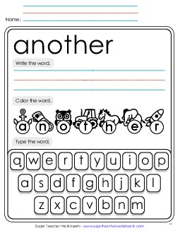 Write, Color, Type: Another Sight Words Individual Worksheet