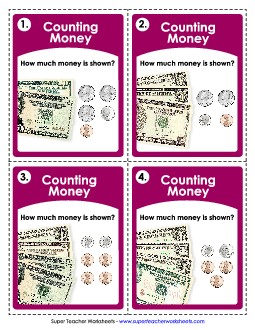 Task Cards: Money up to $50 Counting Money Worksheet