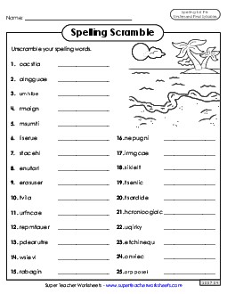 Word Scramble (F-8)  Spelling F Worksheet