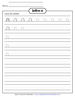 Lowercase n (Smaller Font Size) Alphabet Worksheet