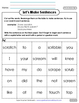 Let\'s Make Sentences (Scr-) Phonics Blends Worksheet