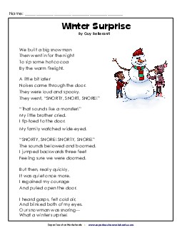 Winter Surprise (Poem) Poems Worksheet