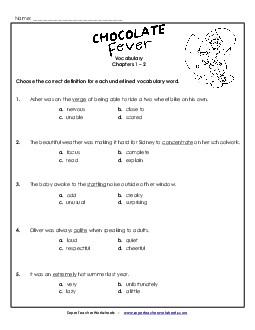 Vocabulary for Chapters 1-2 Free Book Chocolate Fever Worksheet