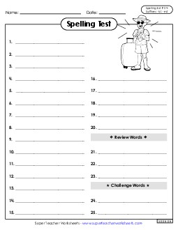 Spelling Test (F-24)  Spelling F Worksheet