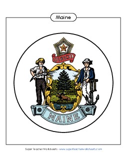 Maine State Seal (Full-Color Version) States Individual Worksheet