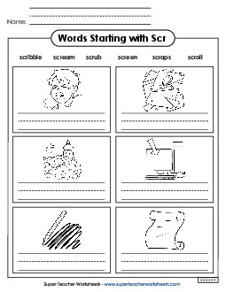 Writing Words That Start with Scr- Phonics Blends Worksheet