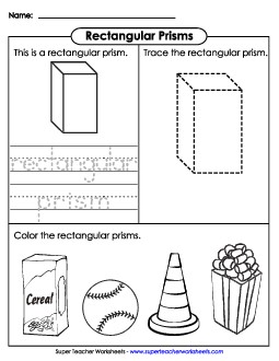 Rectangular Prism: Trace & Color Solid Shapes Worksheet