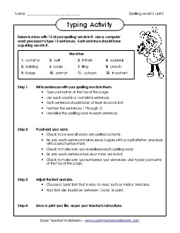 Typing Sentences (D-2) Free Spelling D Worksheet