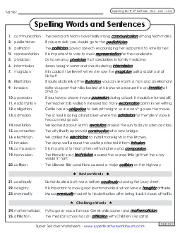 Spelling Sentences (F-27)  Spelling F Worksheet