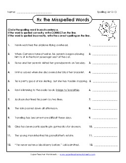 Fix the Misspelled Words (D-13) Spelling D Worksheet