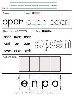 Open (Sight Word) Sight Words Individual Worksheet