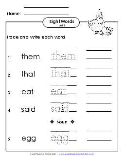 Read, Trace, Write (Unit 8) Sight Words Worksheet