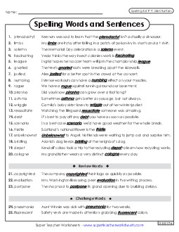 Spelling Sentences (F-4) Spelling F Worksheet