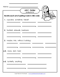 ABC Order - Word Sets (B-24) Spelling B Worksheet