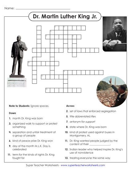 New Martin Luther King Jr. Crossword Puzzle Worksheet New Martin Luther King Jr. Crossword Puzzle Worksheet