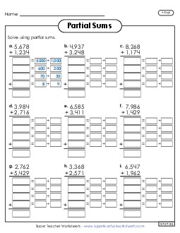 4-Digit Partial Sums Addition Worksheet