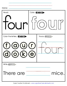 Worksheet 1: Four Free Sight Words Individual Worksheet