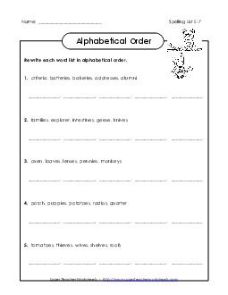 Alphabetical Order (E-7) Spelling E Worksheet