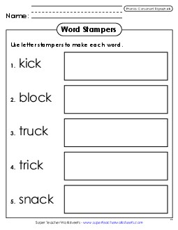 Letter Stampers (ck) Phonics Digraphs Worksheet