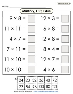 Multiply, Cut, Glue (0-12) Multiplication Worksheet