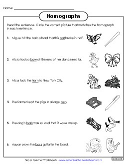 Homographs: Circle the Picture Worksheet 1 Worksheet