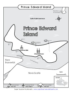 Prince Edward Island Map (Black & White) Canada Worksheet