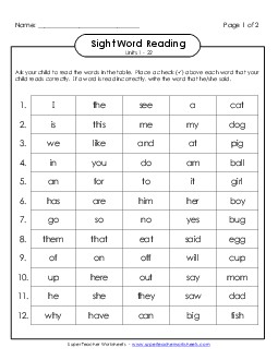 Cumulative Practice (Units 1 - 22) Sight Words Worksheet