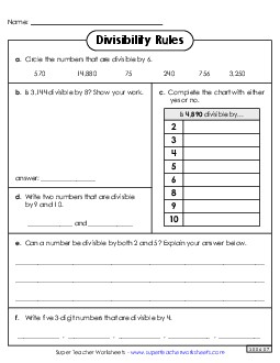 Variety Worksheet 2 Divisibility Rules Worksheet