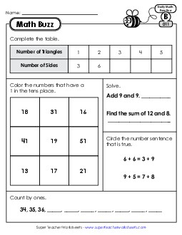 Math Buzz: Week 3 Worksheets 11 through 15 Daily Math Review Worksheet