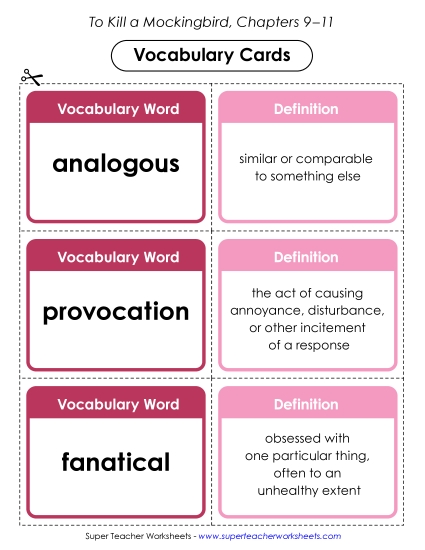 New Vocabulary Cards: Chapters 9–11 Worksheet