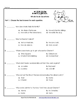 Whole Book Questions Book The Cricket In Times Square Worksheet