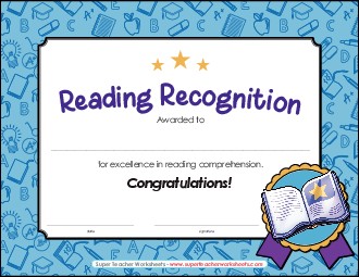 Reading Recognition Award Awards Worksheet