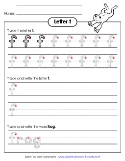 Lowercase f (Outlined Letters) Printing Handwriting Worksheet