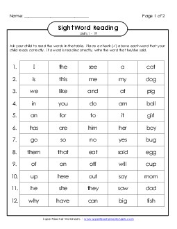 Cumulative Practice (Units 1 - 19) Sight Words Worksheet