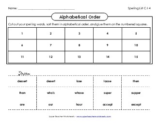 ABC Order: Cut and Glue (C-14)  Spelling C Worksheet