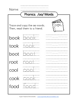 Word Copy (OO Words) Phonics Oo Worksheet