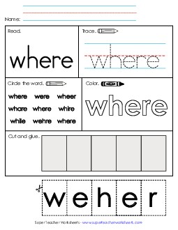 Worksheet 2: Where Sight Words Individual Worksheet