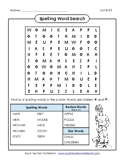 Word Search (B-29) Spelling B Worksheet