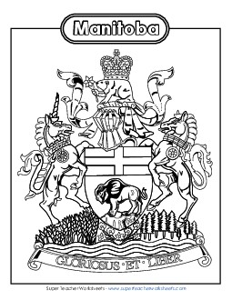 Manitoba Coat of Arms (Black & White) Canada Worksheet