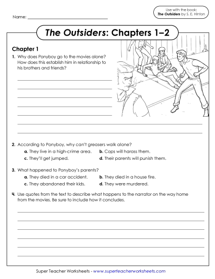 New Questions for Chapters 1–2 <i>(The Outsiders)</i> Worksheet New Questions for Chapters 1–2 <i>(The Outsiders)</i> Worksheet