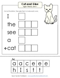 Cut-and-Glue (Unit 1) Free Sight Words Worksheet