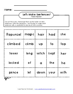 Sentence Cards: Rapunzel Sentences Basic Worksheet