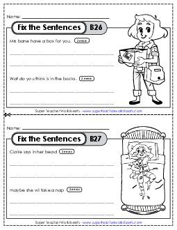 Fix the Sentences B-26 through B-30 Worksheet