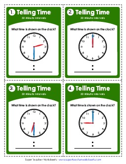 Time (Half Hour Intervals) Worksheet