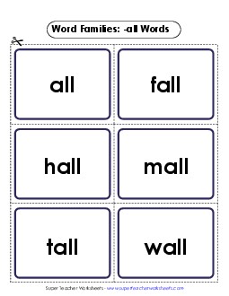 Flashcards (-all) Word Families Worksheet