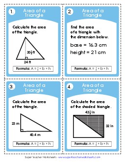 Task Cards: Area of a Triangle (Intermediate) Worksheet