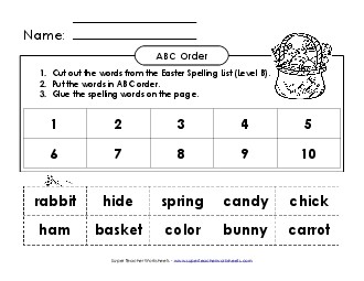 ABC Order: Cut and Glue (B-Easter)  Spelling B Worksheet