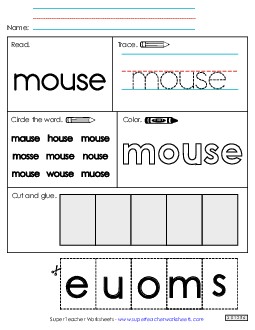 Worksheet 2: Mouse Free Sight Words Individual Worksheet